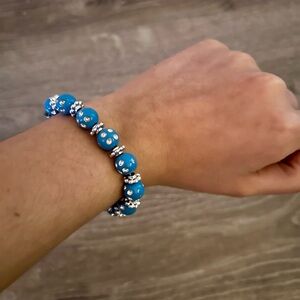 Blue Beaded Crystal Accent Stretch Bracelet - Women Jewelry